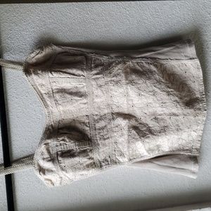 Eyelet Embroidered Rib Knit Scallop Edge Spaghetti Strap Camisole Tank Crop Top